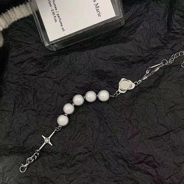

link, chain fashion bracelet cool wind reflective pearl necklace accessories niche design, Black