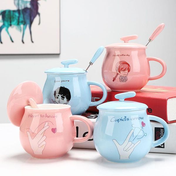 

mugs ceramic cup mark with lid spoon cute female breakfast milk advertising logo custom coffee