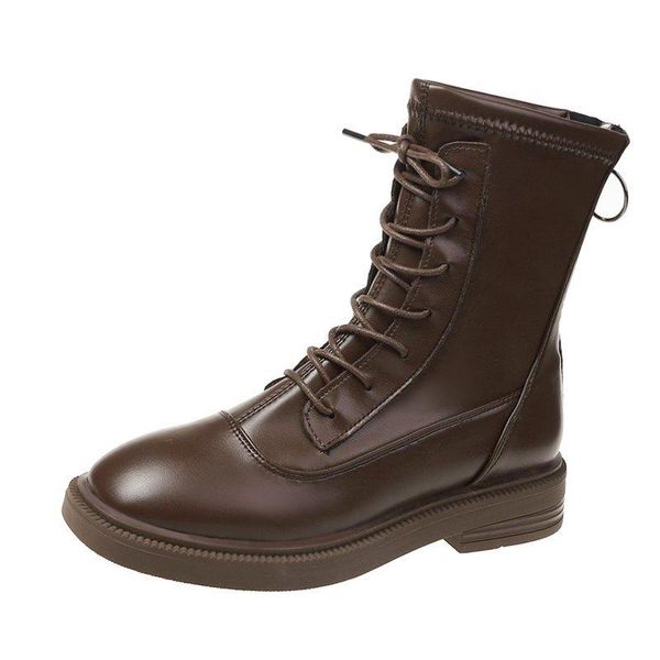 

boots winter for woman fashion cross tied round toe pure color back zipper matin knee high ankle 35-40, Black