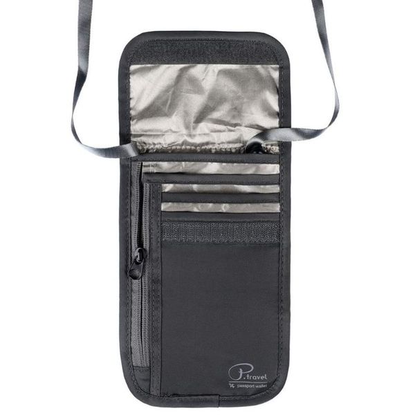 

quenya anti-theft rfid passport holder neck bag nylon travel wallet for men women id pouch crossbody card holders, Brown;gray