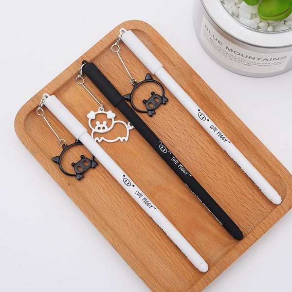 

creative cartoon piggy metal pendant gel pens black water pen student stationery office accessories