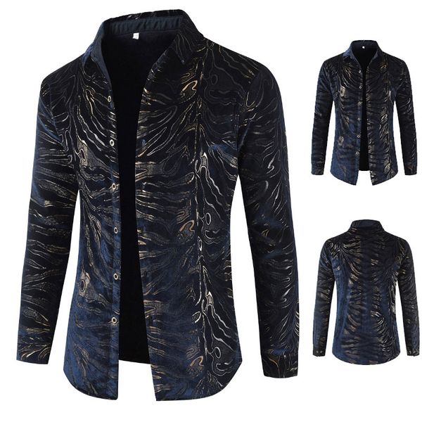 

men's shirts autumn and winter 2021 long leeve mature uncle pluh thiened printed, White;black