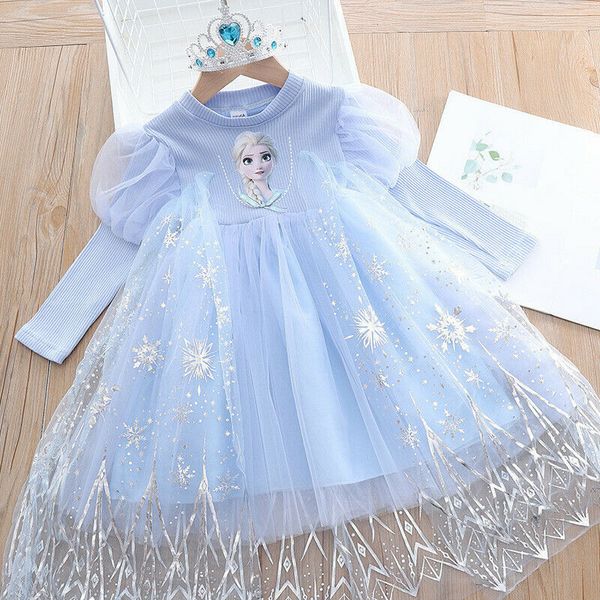 

Kids Girls Princess Dress Cosplay Costume Autumn Baby Clothes Dresses Glitter Mesh 2-7T, Blue