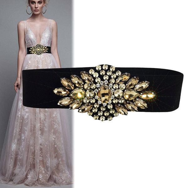 

belts women's waist wide version handmade crystal rhinestone inlaid with dress decoration, Black;brown