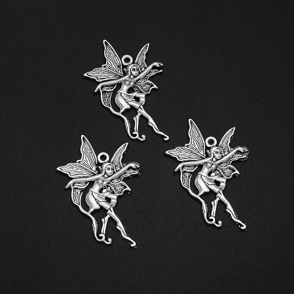 

4pcs/lots 32x45mm antique silver plated angel charms fairy pendants for keychain jewellery making supplies parts handmade kit, Bronze;silver