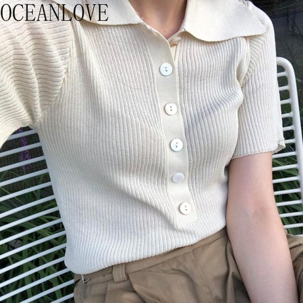 

women's sweaters oceanlove solid ol vintage pullovers short sleeve 2021 spring summer all match women chic pull femme thin buttons 165, White;black