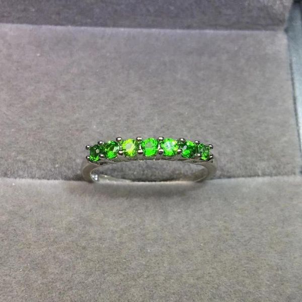 

cluster rings natural green diopside gem ring gemstone s925 silver elegant simple fine exquisite row women party gift jewelry, Golden;silver