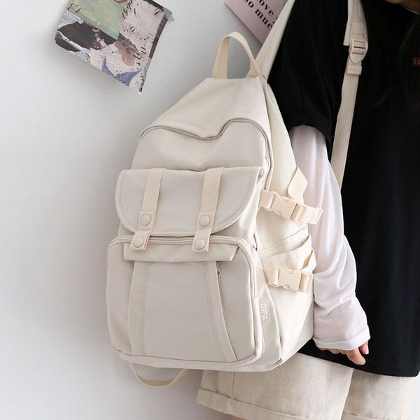 

fashion solid color backpack women 2021 waterproof shoulders school bags for teenagers female college korean ladies