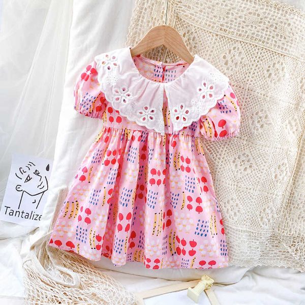 Neonate vestono 2021 Cute Princess Style Summer Abbigliamento per bambini Bambini Stampa manica corta Abiti da compleanno 2-6 anni Vestidos Q0716