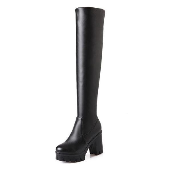 

boots water table female qiu dong is thick with knee-high elastic shoes round head, Black