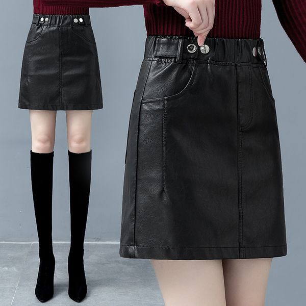 

skirts hua gedi's love sheep 2021 spring and autumn winter cloth show thin a-line casual women's leather skirt, Black