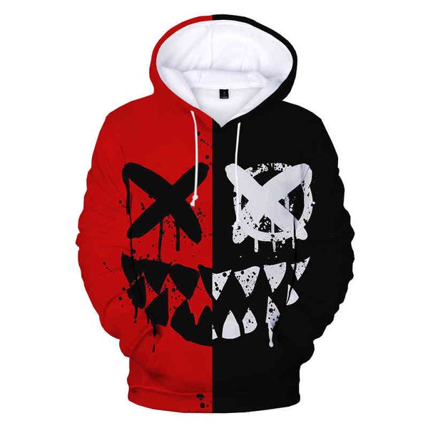 

xoxo - men's women's hoodi, devil's smiling face 3d printing, casual, fashionable and interting sweaters, hip-hop hoodi, Black
