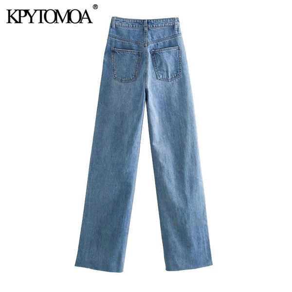 

2011kpytomoa women 2021 chic fashion ripped hole wide leg jeans vintage high waist zipper fly female trousers mujer, Blue