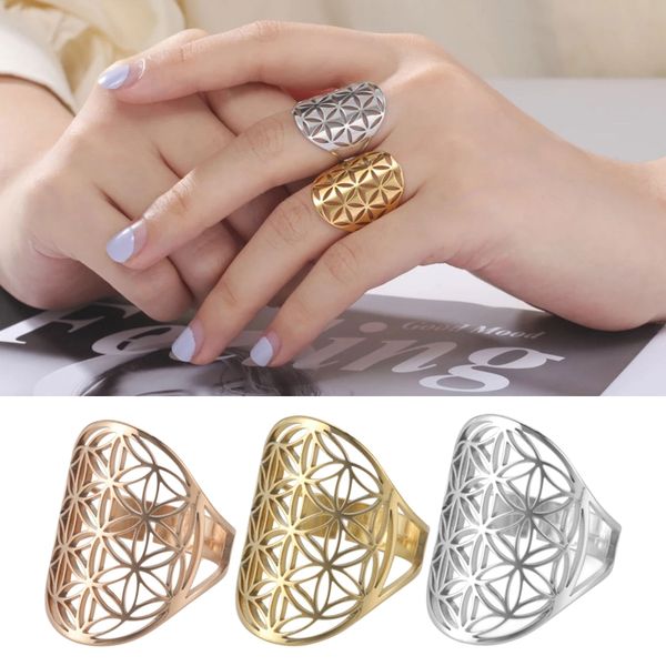 

beautifully detailed ring flower of life rings adjustable triskele ring mysterious sacred geometry magic jewelry gifts, Silver