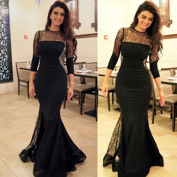 

luxury party evening dress women's lace slim sleeve long skirt, Black