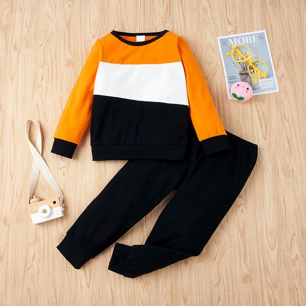 

Long sleeve round neck suit fashion splicing two piece boys' and girls' sports suit comfortable fashionable novel lovely, White