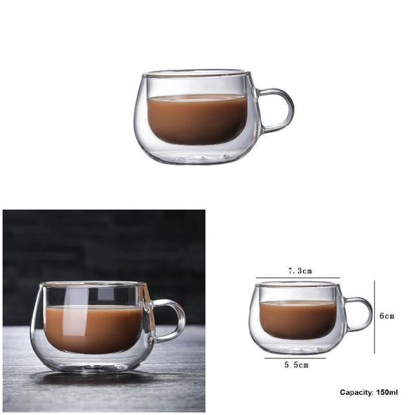 

double-layer transparent heat resistant glass coffee cup with handle iq6 wine glasses