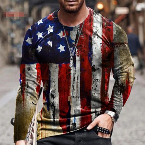 

men's long sleeve t-shirts summer fashion american flag print o-neck pullovers vintage tshirts for men clothing, White;black
