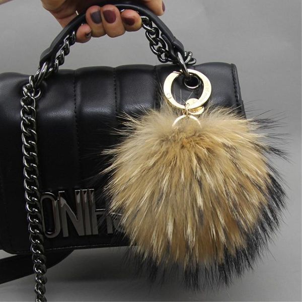 

keychains fashion high-eng genuine raccoon fur pom bag bugs charm keychain plush car pendant key chain, Silver