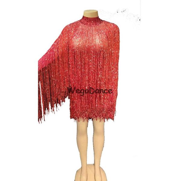 

casual dresses women stretch long sleeves see through full fringe dress outfit short bar dance tassel, Black;gray