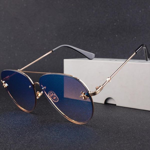 

brand designer female rimless sunglasses aviation women sun glasses gradient shades little bee lens ladies uv400, White;black