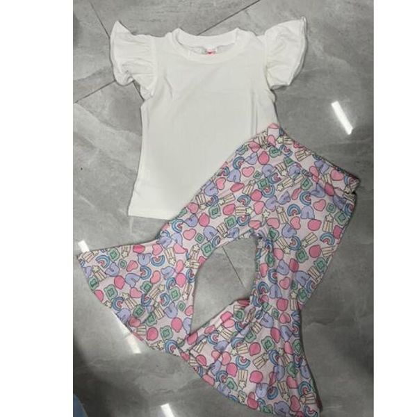 

clothing sets boiiwant 18-6y infant ribbed outfits sleeve solid color t-shirt cartoon flare pants set toddler girls summer, White