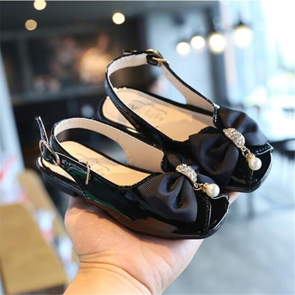 

girls summer sandals girls'fashion rhinestones bowknot fish mouth baby sweet princess shoes child soft sole, Black;red