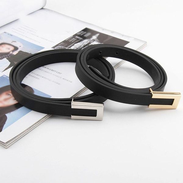 

belts fashion leather thin belt for women metal buckle waist strap designer ladies trouser dress simple decoration waistband, Black;brown