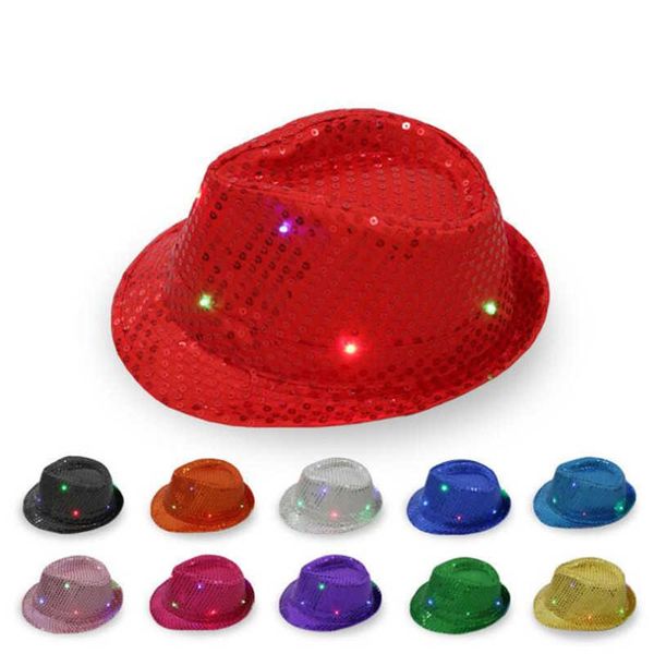 

kids led light up flashing sequin hat jazz child dance hip hop wedding party decoration