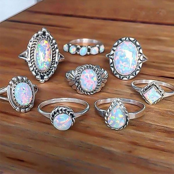 

ring 8 piece set of micro inlaid ring fashion jewelry, Silver