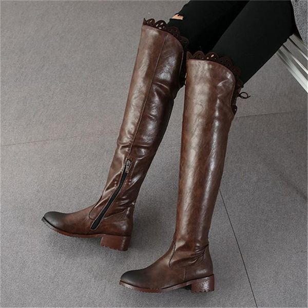 

boots 34-42 over the knee heel winter women big size plush high, Black