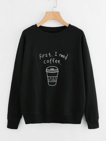 

coffee and slogan graphic sweatshirt w9pd#, White;black