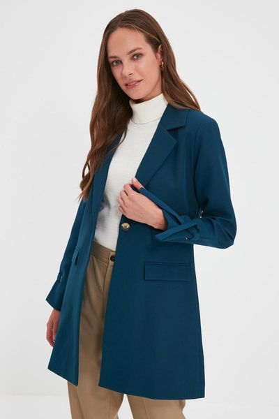 

women's jackets trendyol single-button sleeve detail lined coat tctaw22ck0037, Black;brown