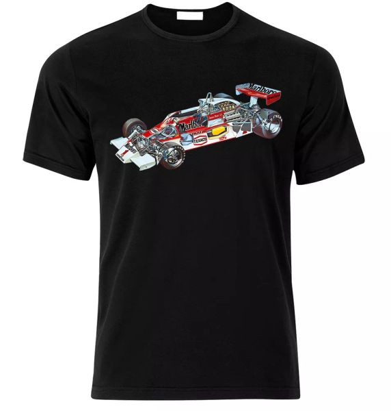 

f1 1978 mclaren m26 ford cosworth engine team james hunt t shirt, White;black