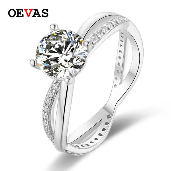 

cluster rings oevas real 1 d color moissanite engagement 18k white gold 100% 925 sterling silver wedding party fine jewelry, Golden;silver