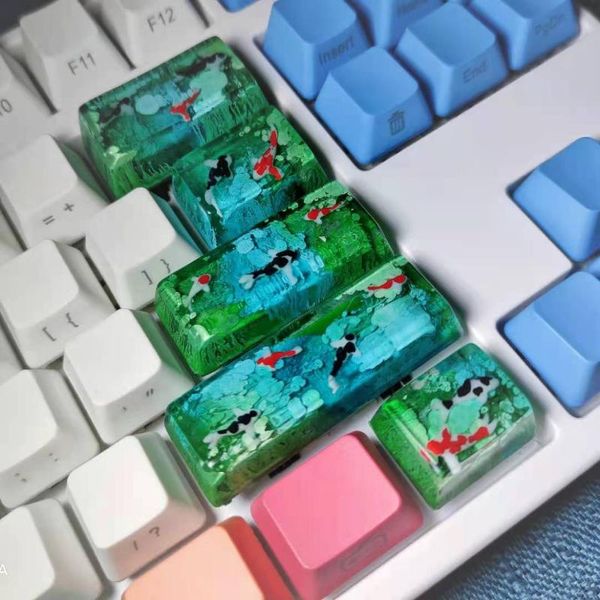 

keyboards gaming keyboard scenery koi backspace key caps resin keycaps for mechanical gift pbt keycap