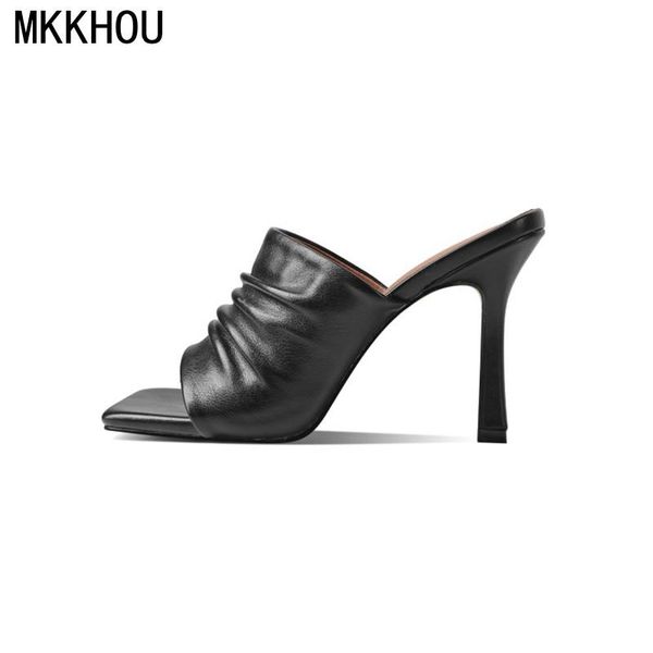 

slippers mkkhou fashion sandals women summer shoes simple black flat fold stiletto 9cm high heel open large size 34-43