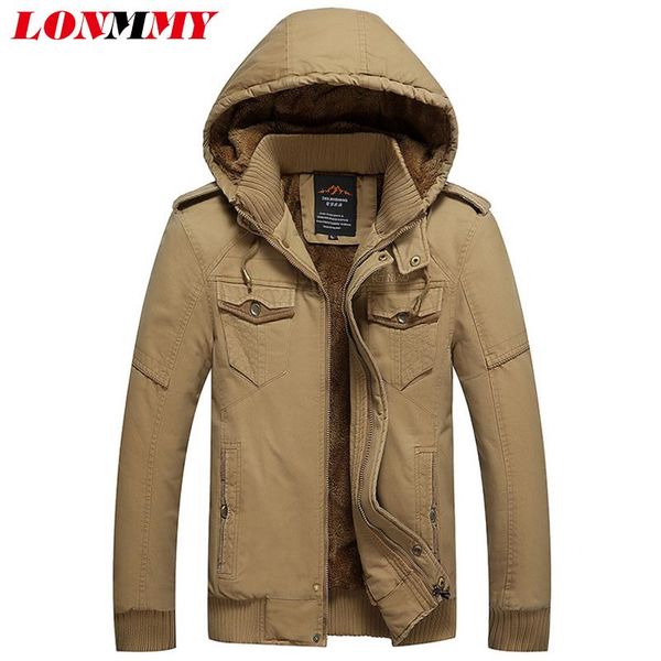 

men's jackets lonmmy -4xl bomber jacket men hoodies military coat thick plush liner hooded outerwear cotton jaquetas 2021 winter, Black;brown