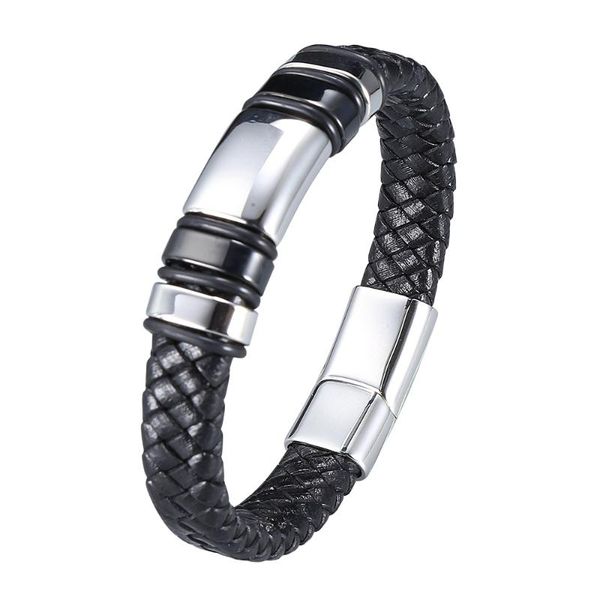 

charm bracelets luxury stainless steel accessories genuine leather combination 2 colors men woven bracelet for birthday, Golden;silver