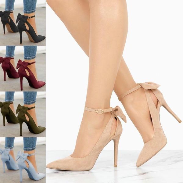 

dress shoes women summer pure color elegant ankle strap casual lace up thin high heels bow sandals wedding sexy, Black