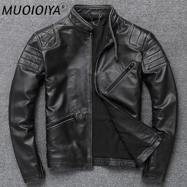 

men's leather & faux men's genuine jacket cowhide motorcycle self-cultivation youth make old spring autumn jackets, Black