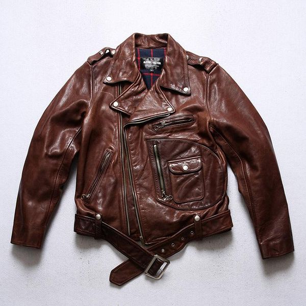 

men's leather & faux yr.vintage brown genuine coat.japanese biker j22 horse jacket.quality clothes for man, Black