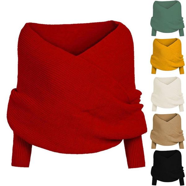 

women's sweaters spring women crochet knit sweater blanket solid v neck pullover long shawl winter warm large scarf scarves elegant fem, White;black