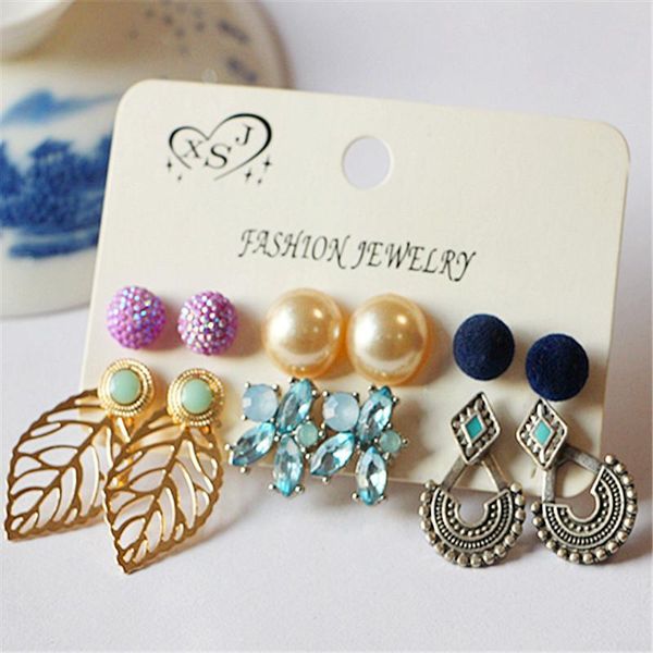 

stud fashion women jewelry wholesale girls pearl beautiful sweet romantic mix 6 pairs /set earrings gift, Golden;silver