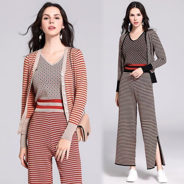 

make spot a europe womenpant and the united states western fashion knitting cardigan vest tall waist wide legged pants three, White