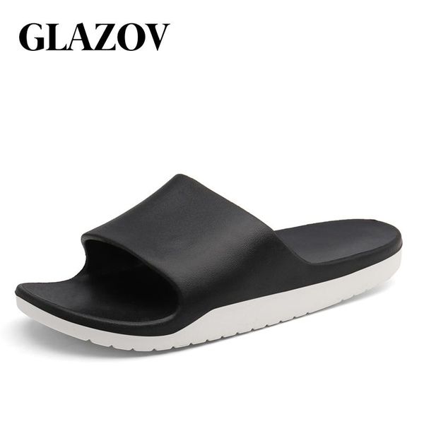 

slippers glazov brand men indoor home summer non-slip light el shoes soft bottom sandals men's flat flip flops, Black