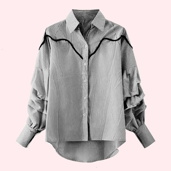 

women's blouses & shirts estilo japo blusa primavera moda coreana temperamento casual listra nico breasted lapela manga sopro pkth, White