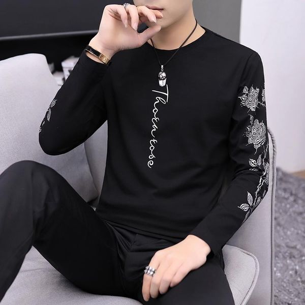 

men's t-shirts long-sleeved t-shirt spring jacket korean version undercoat fashion sweater simple, White;black