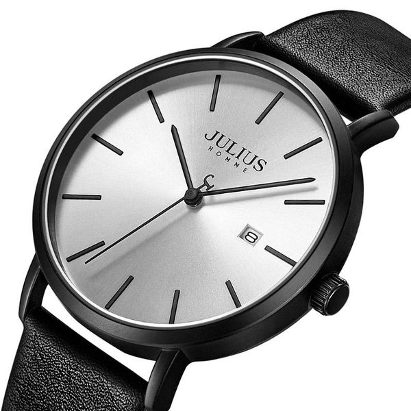 

wristwatches julius auto date function men's watch jah-109 real leather band homme boy bracelet wrist box, Slivery;brown