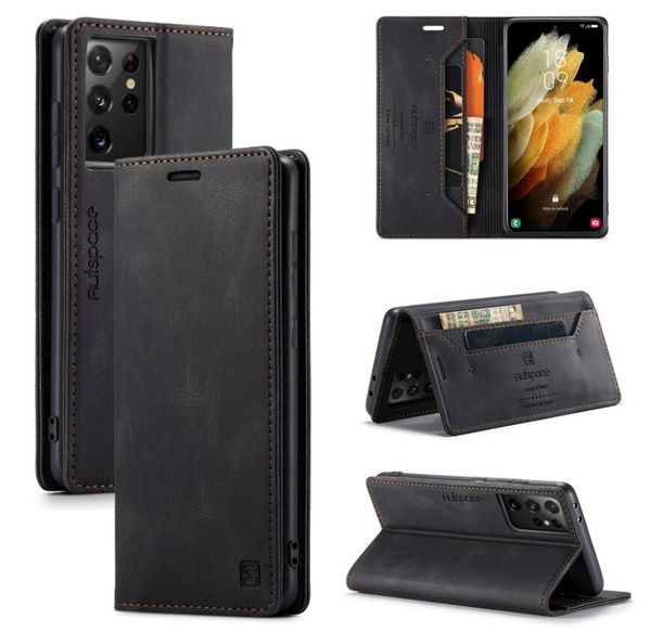

autspace leather cases for iphone 13 12 pro max mini 11 samsung galaxy s21 s20 ultra plus rfid flip wallet card holder cover business phone